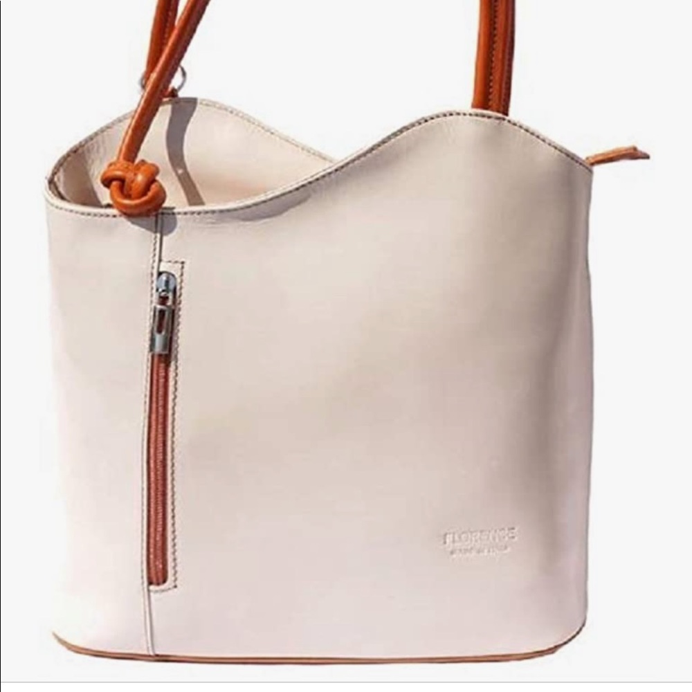NWT LaGaksta purse handcrafted Florence, Italy. Beige/brown leather. Never used!